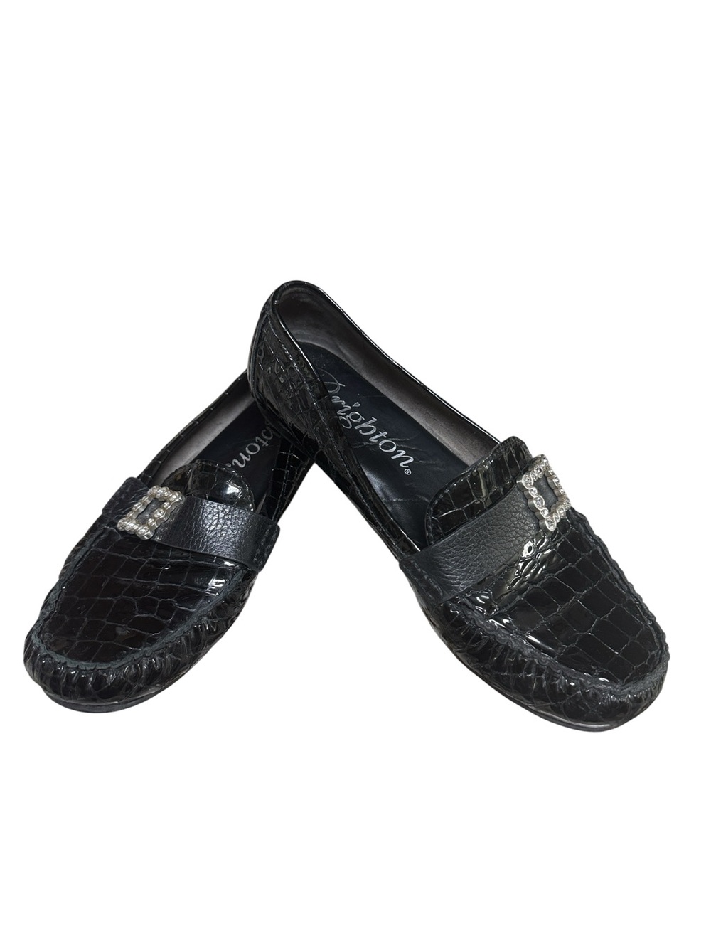Brighton Mishel Black Patent Croco Loafers Size 9